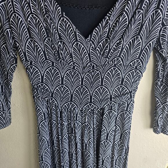 MAEVE Anthropologie Galena Black & White 3/4 Sleeve Wrap Top Midi Dress X-Small - Picture 7 of 11